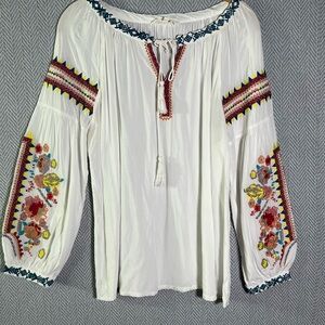 Solitaire White Blouse with Colorful Embroidery